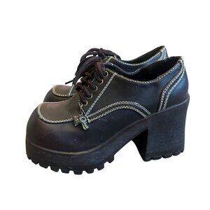 Soda Y2K Platform Lace Up Shoes Chunky Faux Leather Brown Retro Size 5.5 Women's